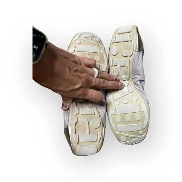 PRADA Leather & Nylon Scrunch Ballet Flats Shoes - Gold and Cream - Size 36 - Picture 9 of 11